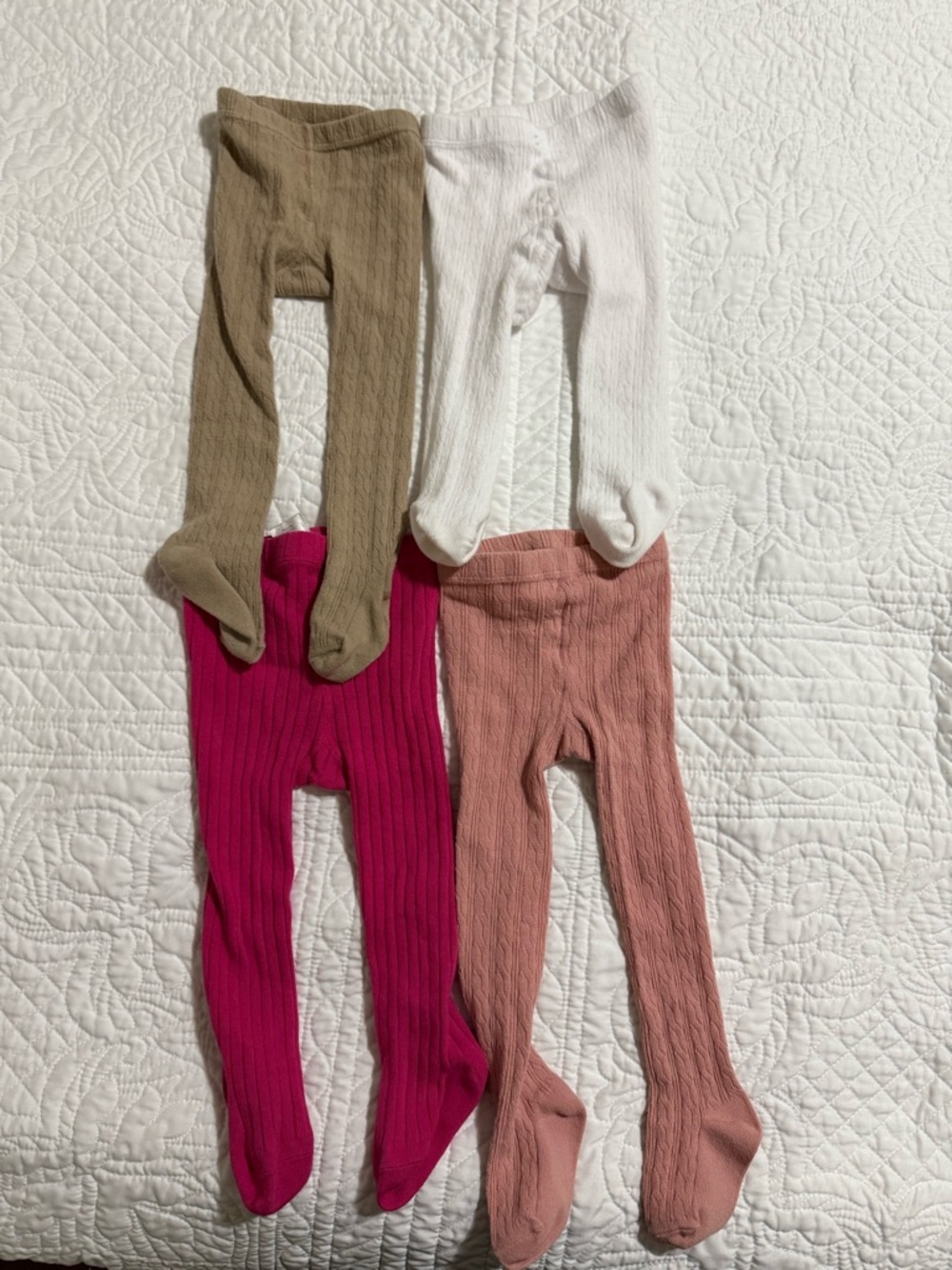 Pack of 4 Kids Ribbed Tights in Beige, White, Pink and Fuchsia